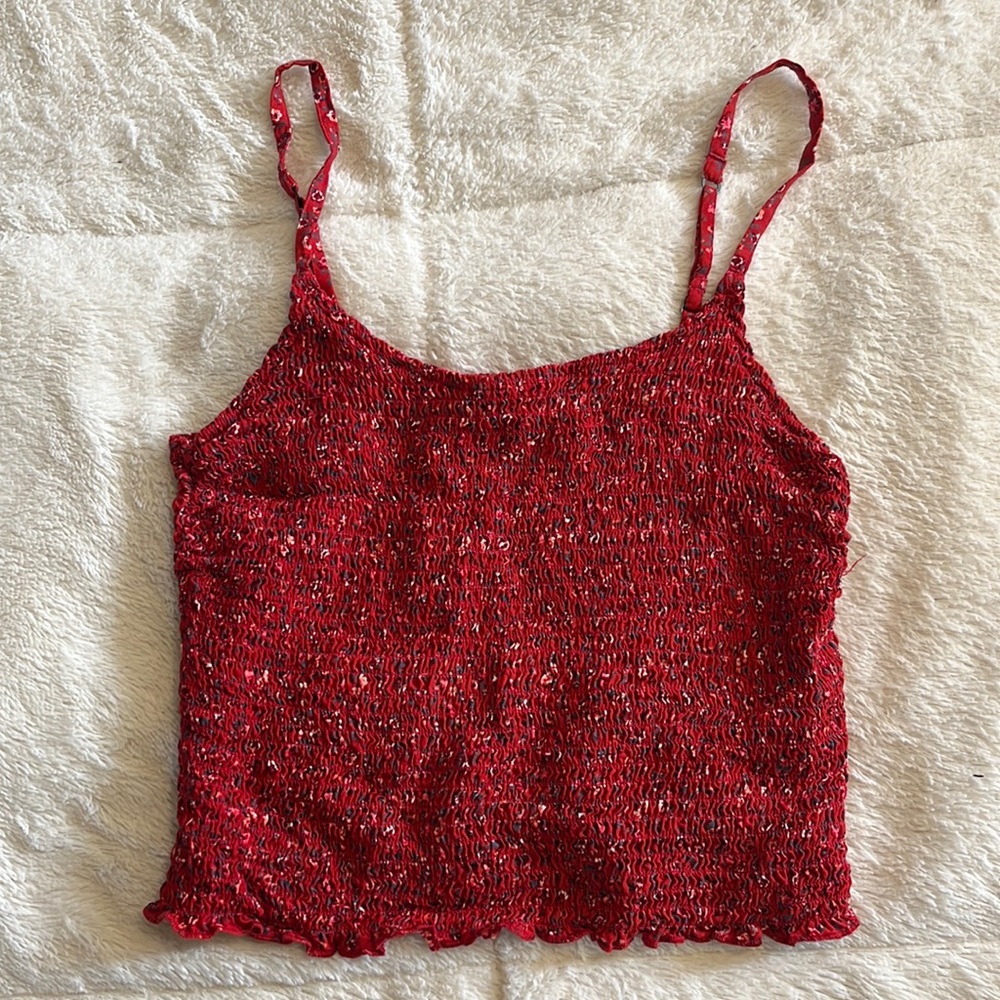 Floral Red Hollister Scrunch Tank Top